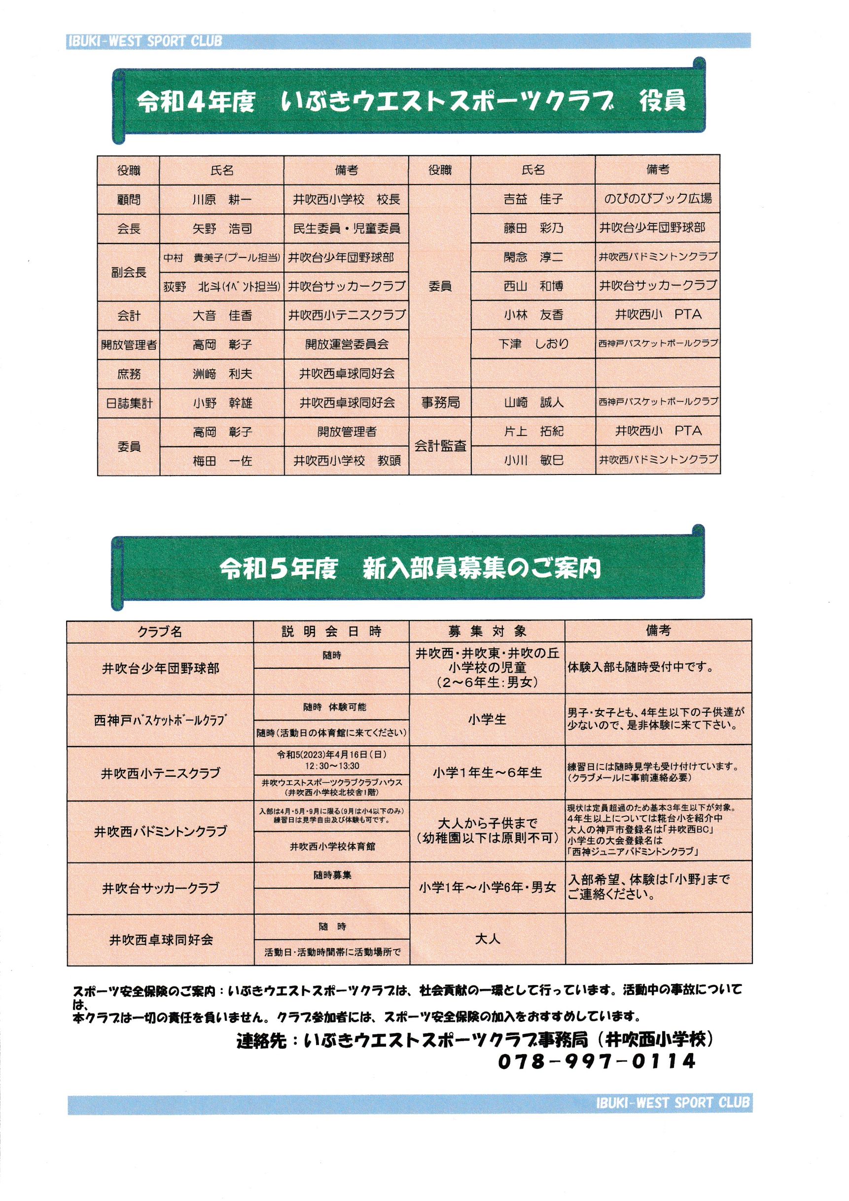 いぶきウエストスポーツクラブ広報誌